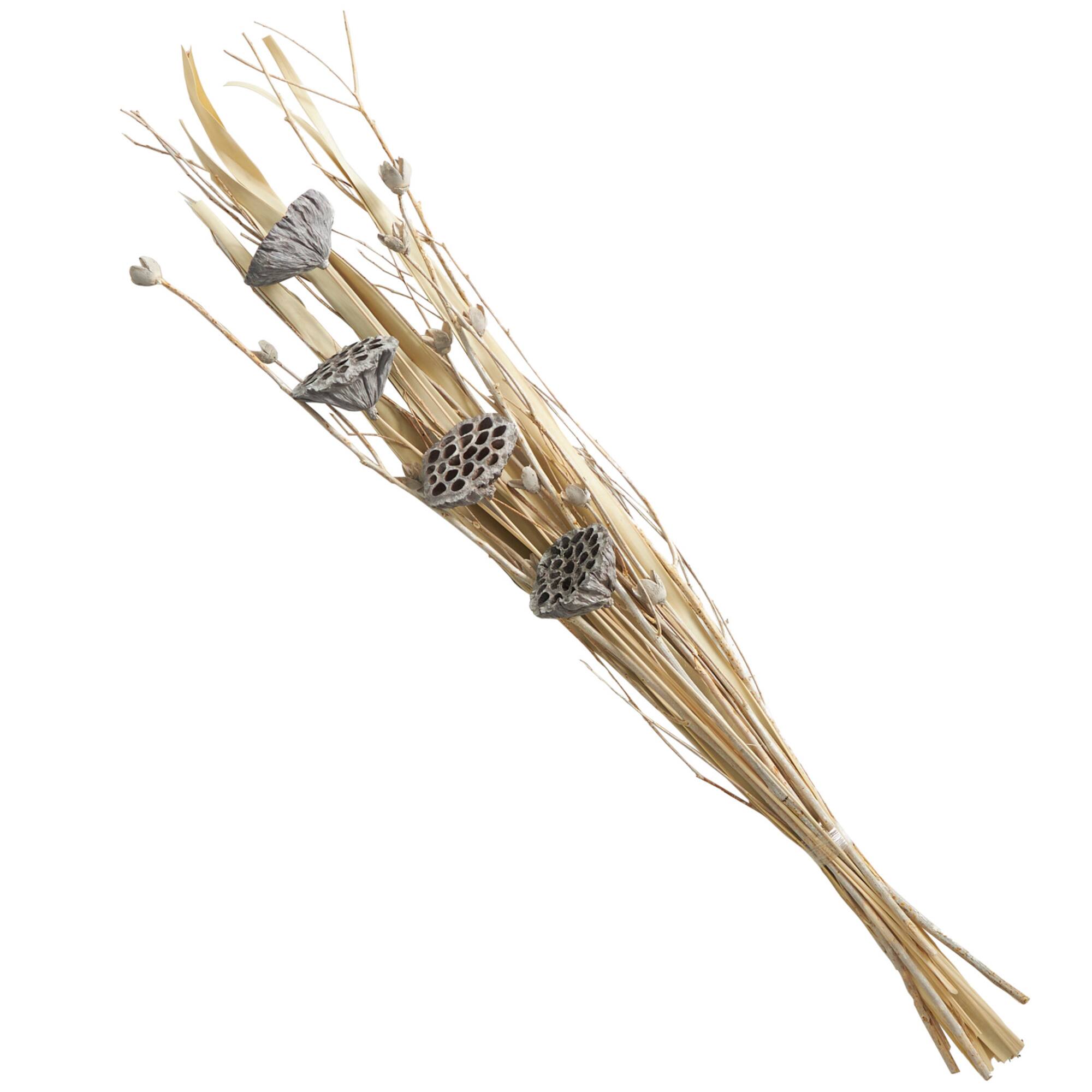 40" Gray Dried Plant Bouquet Lotus Flower Natural Foliage with Grass & Branch Accents